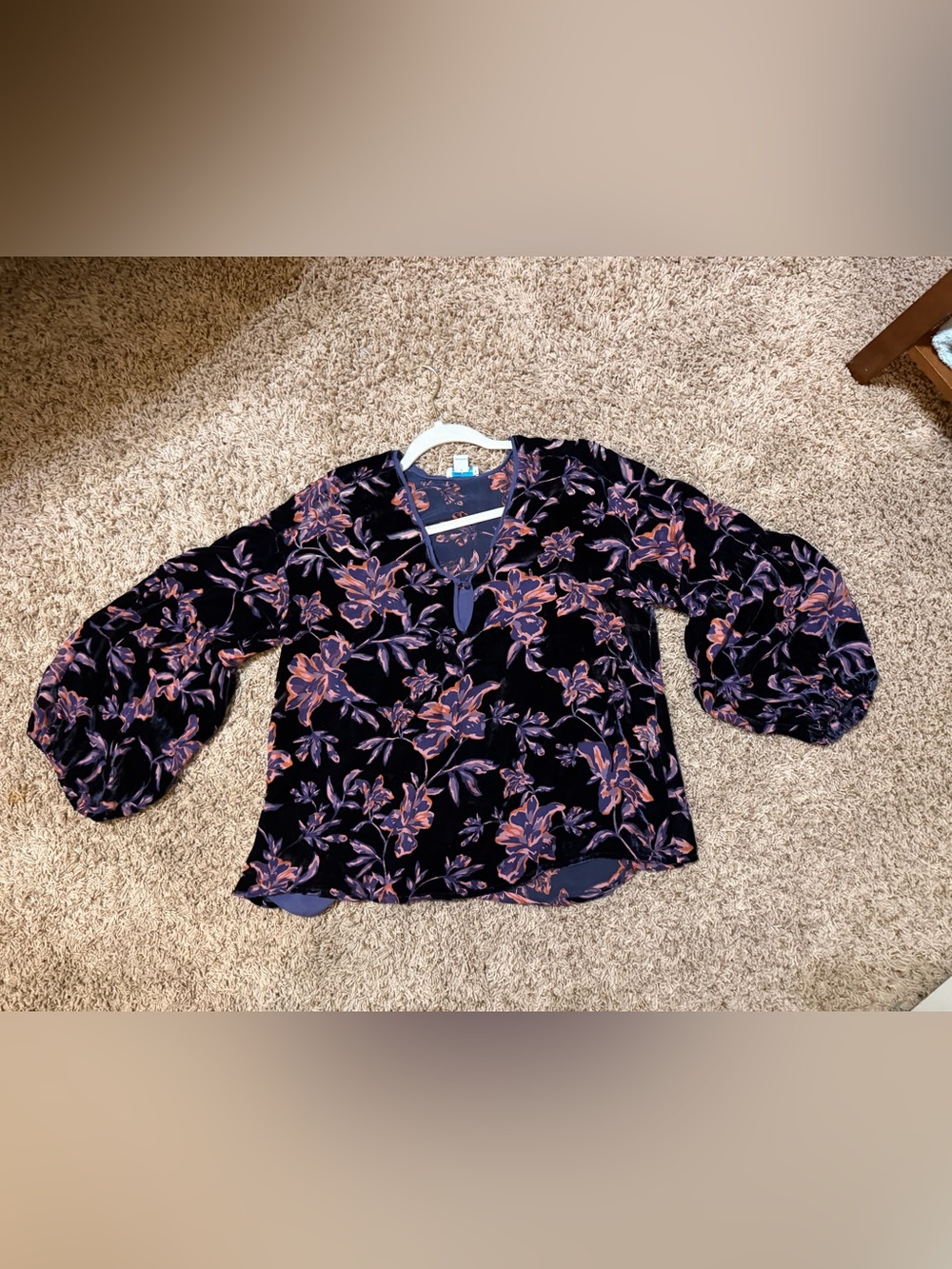 Sundance Sheer Silk Purple Velvet Burnout Long Sleeve V-Neck Black Thorn